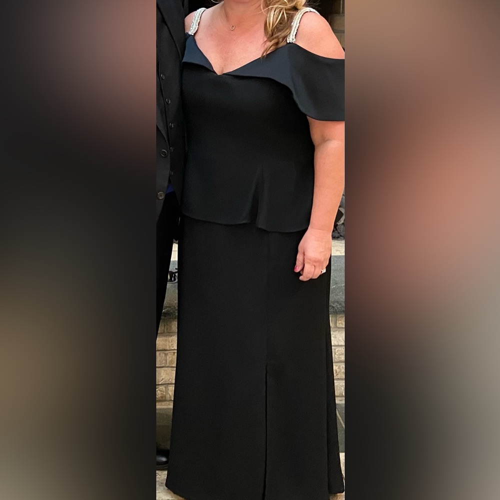 Black Off-Shoulder Evening Gown with Embellished Straps